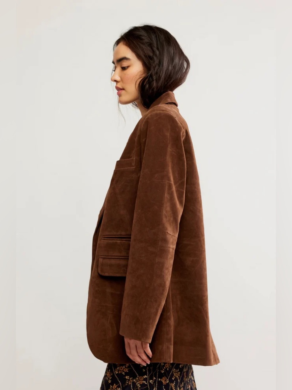 NWOT Free People Paper Cut Vegan Suede Blazer Brown Oversized Small - Picture 2 of 9